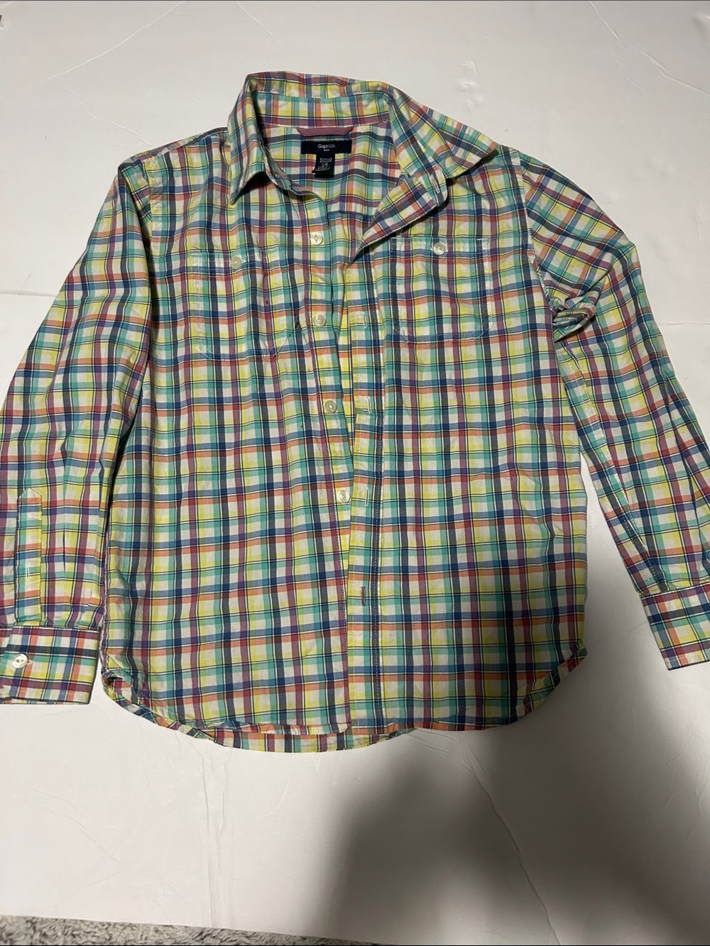GAP Men's Plaid Button-Down Shirt in Green, Blue, Yellow